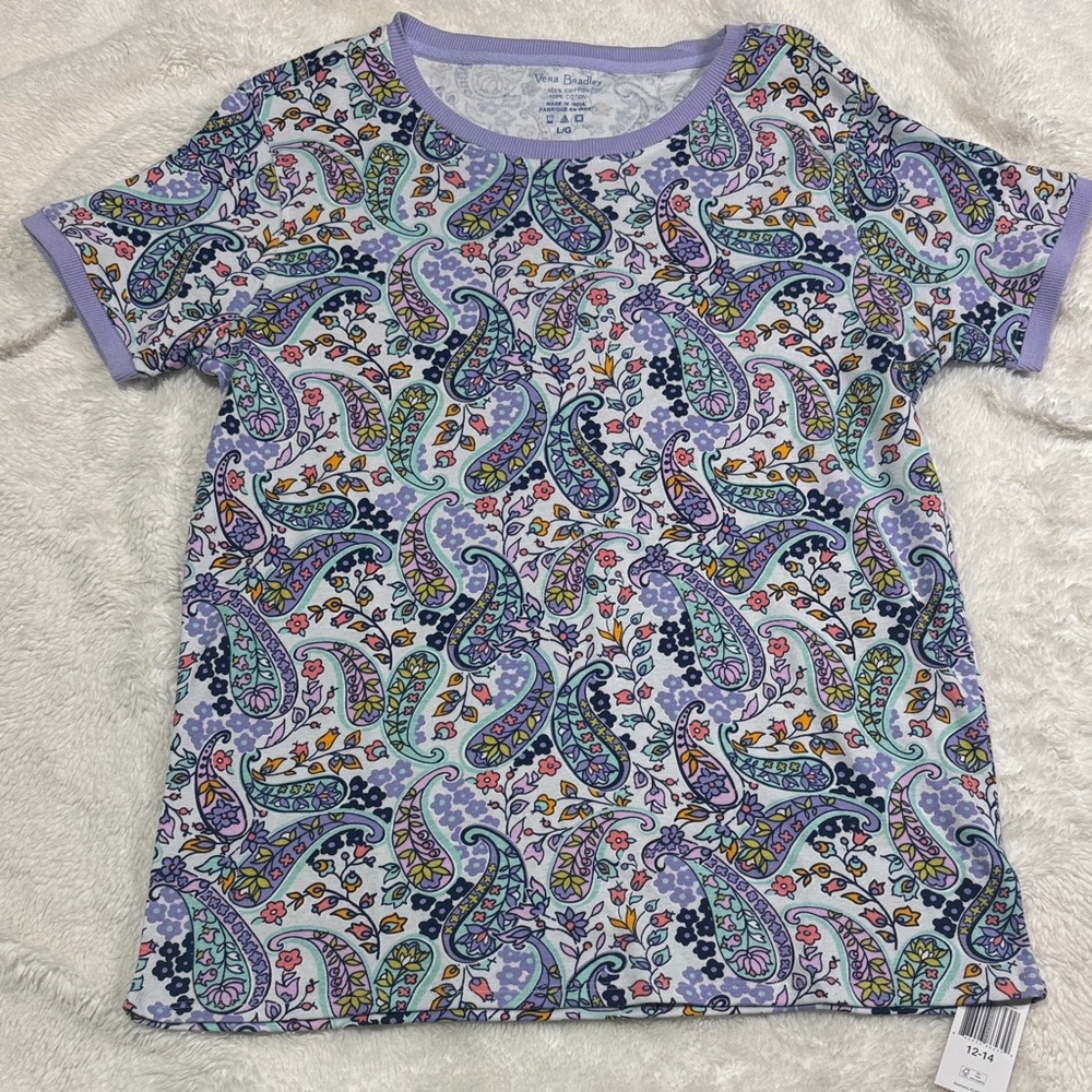 NWT Vera Bradley Ribbed Pajama Shirt Purple Maddalena Paisley Soft